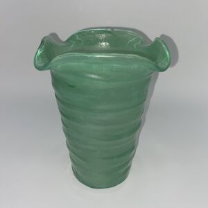 Glass Vase Handblown Transparent Sea Green Fluted  For Flowers/Decor Use